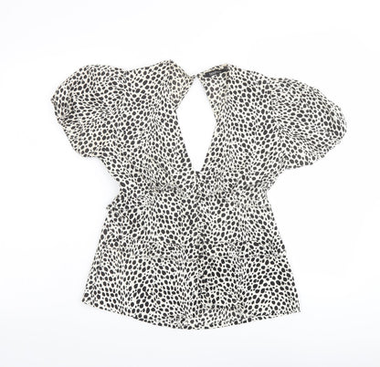 Boohoo Womens Beige Animal Print Polyester Basic Blouse Size 6 V-Neck