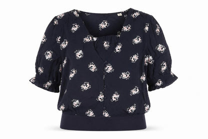 Jack Wills Womens Blue Floral Polyester Basic Blouse Size 8 V-Neck