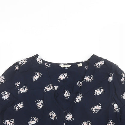 Jack Wills Womens Blue Floral Polyester Basic Blouse Size 8 V-Neck