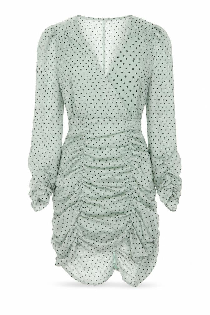 Nasty Gal Womens Green Polka Dot Polyester Bodycon Size M V-Neck Zip