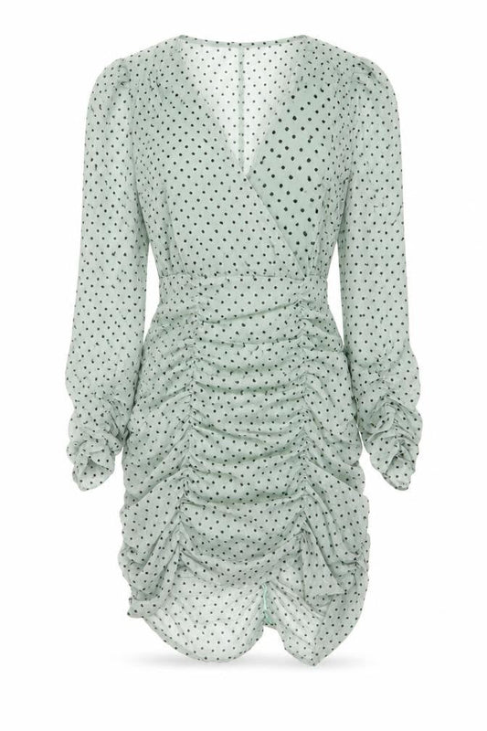 Nasty Gal Womens Green Polka Dot Polyester Bodycon Size M V-Neck Zip