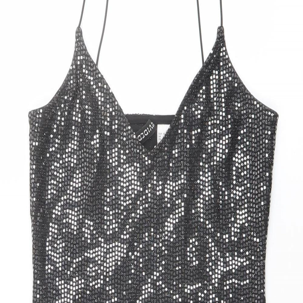 H&M Womens Black Polyester Bodycon Size XS V-Neck Pullover