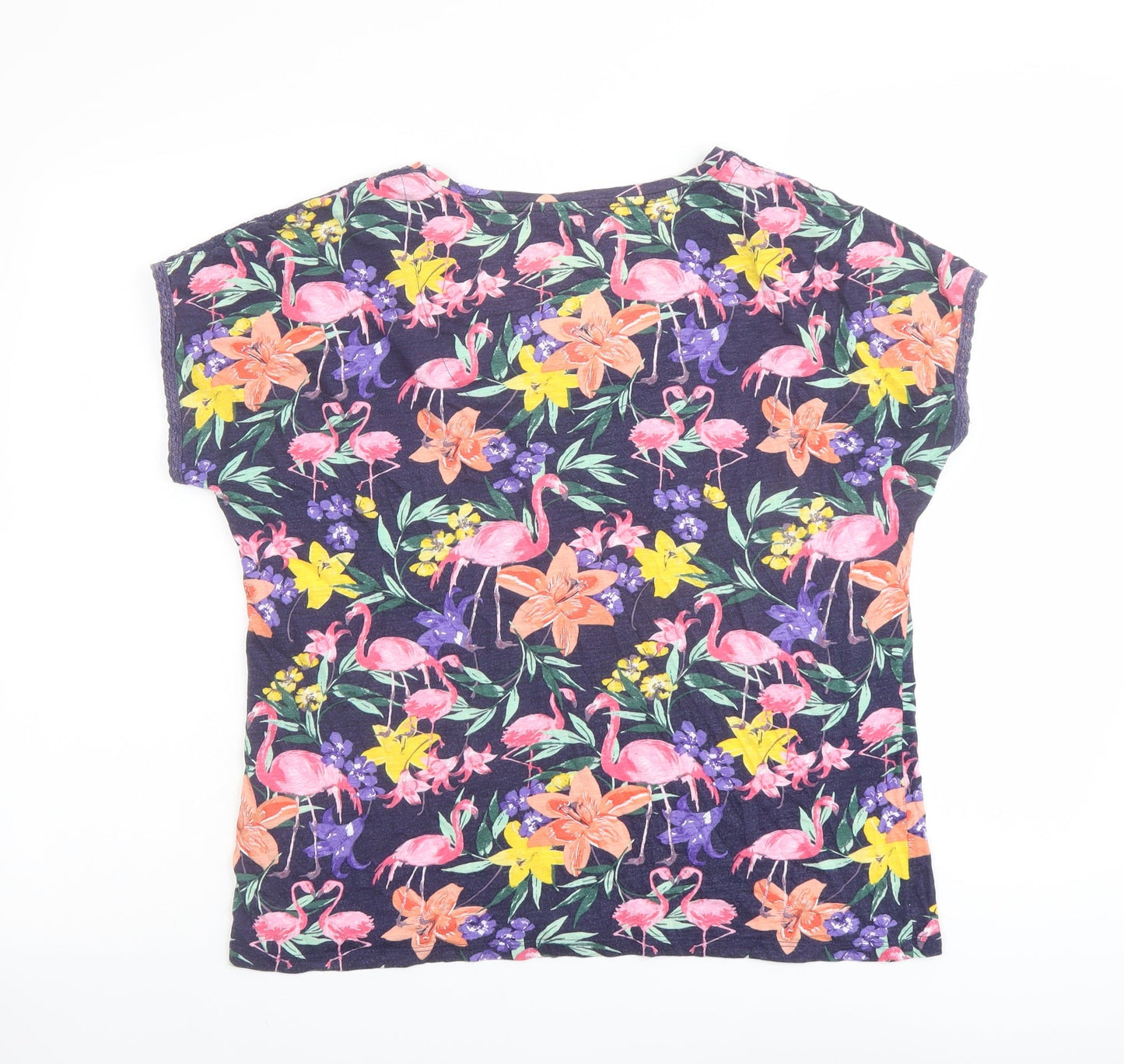 M&Co Womens Multicoloured Geometric Cotton Basic T-Shirt Size 14 V-Neck - Flamingo