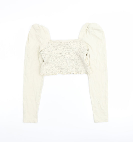 Topshop Womens Beige Cotton Cropped Tank Size 14 Square Neck