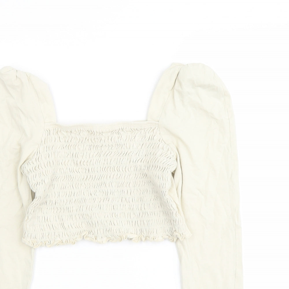 Topshop Womens Beige Cotton Cropped Tank Size 14 Square Neck