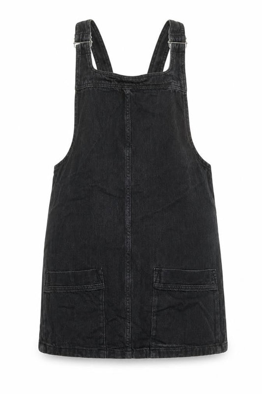 Topshop Womens Grey Cotton Pinafore/Dungaree Dress Size 12 Square Neck Pullover
