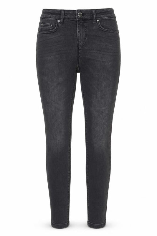 Front view of Denim & Co. women’s grey cotton skinny jeans, size UK 8, 26-inch leg regular button