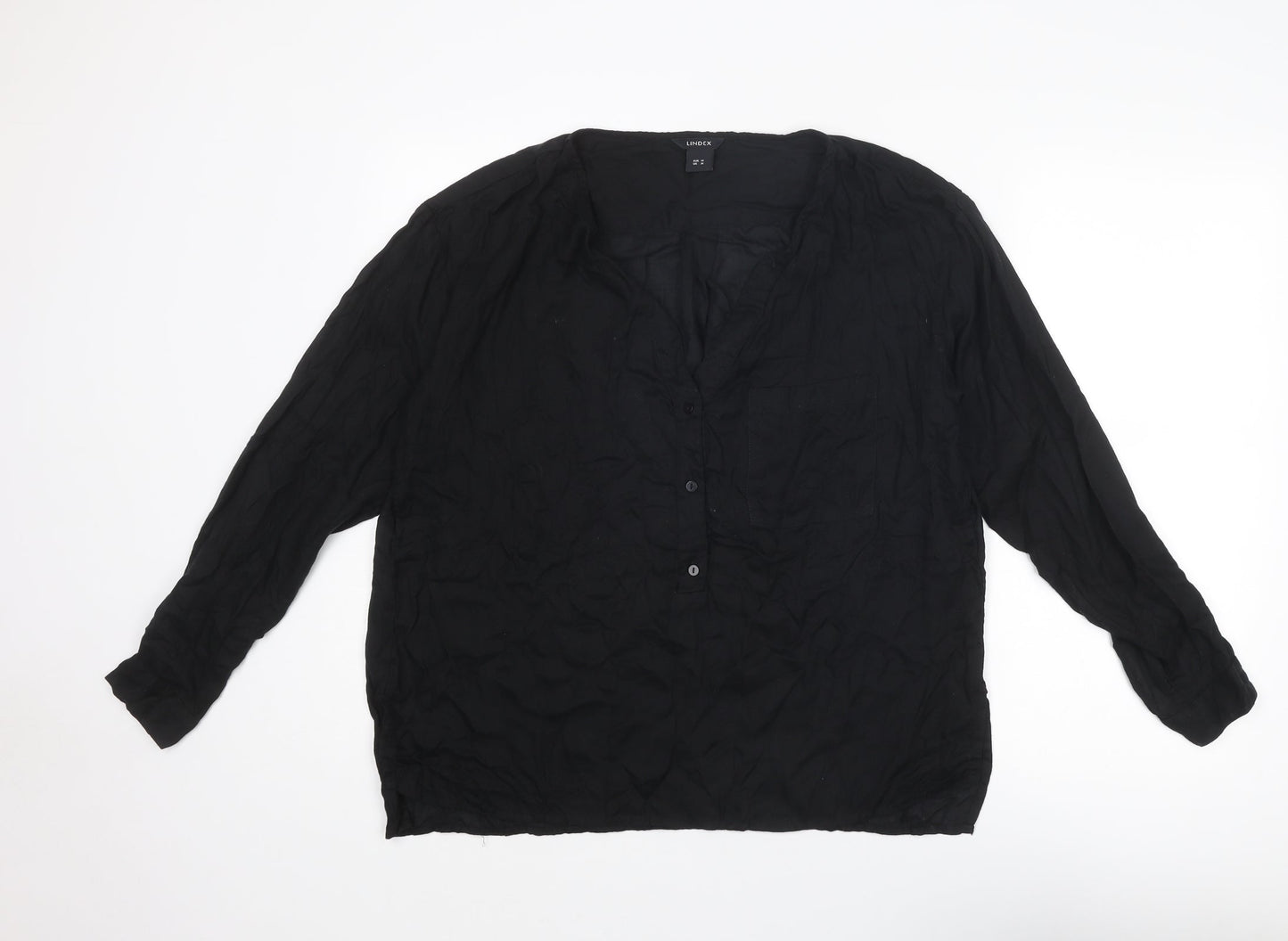 Lindex Womens Black Lyocell Basic Blouse Size M V-Neck