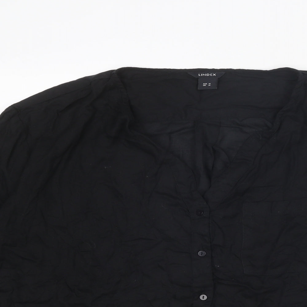 Lindex Womens Black Lyocell Basic Blouse Size M V-Neck