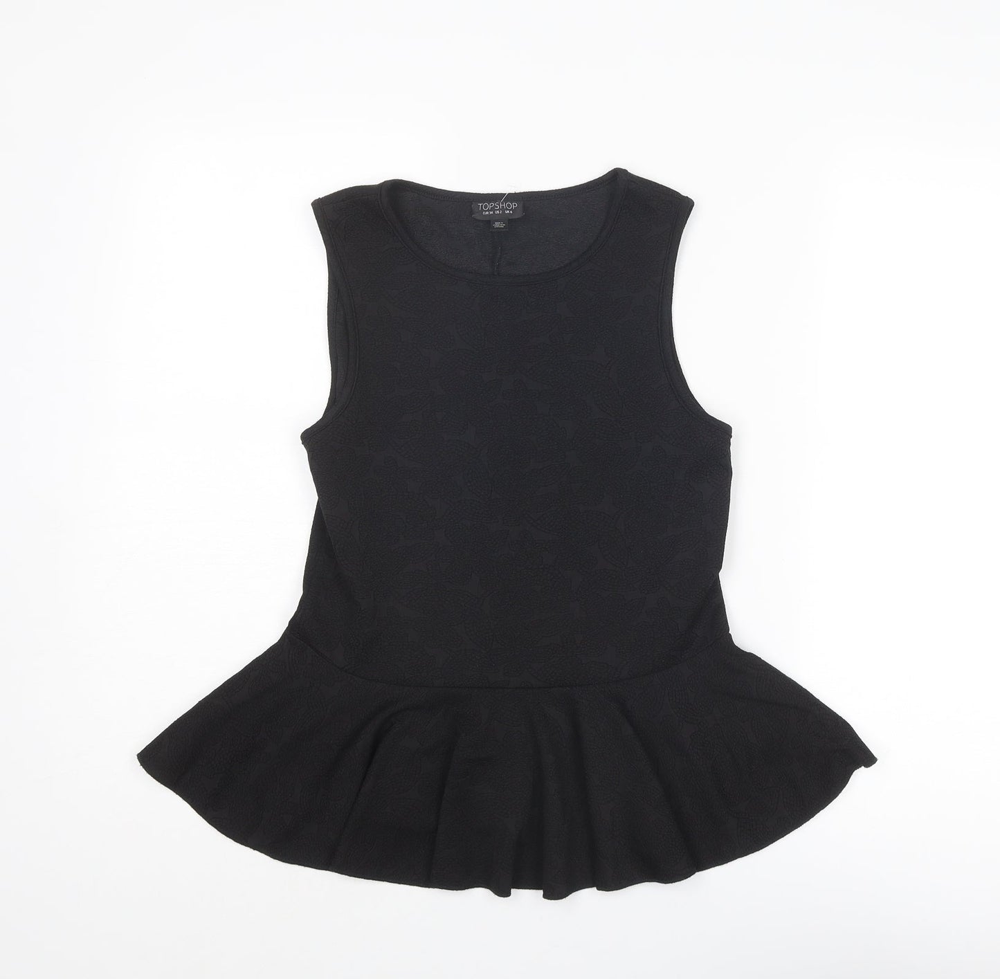 Topshop Womens Black Polyester Basic Tank Size 6 Round Neck