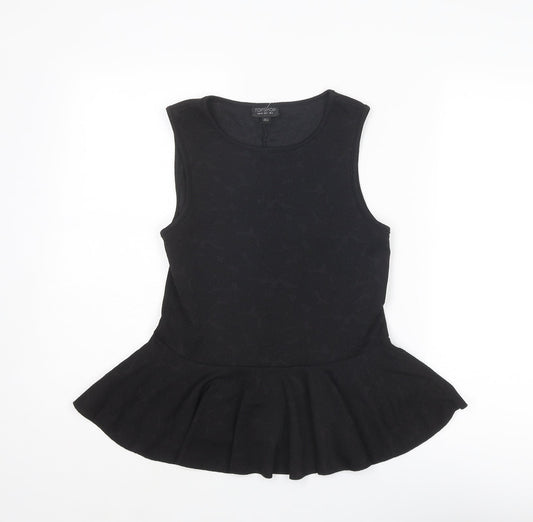 Topshop Womens Black Polyester Basic Tank Size 6 Round Neck
