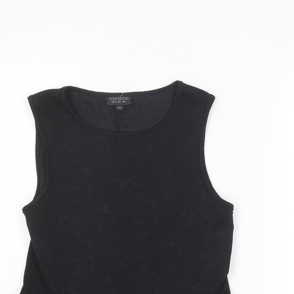 Topshop Womens Black Polyester Basic Tank Size 6 Round Neck