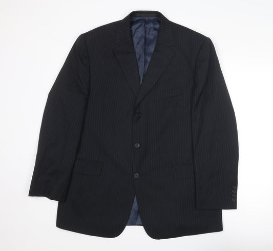 Marks and Spencer Mens Blue Striped Wool Jacket Suit Jacket Size 44 Regular