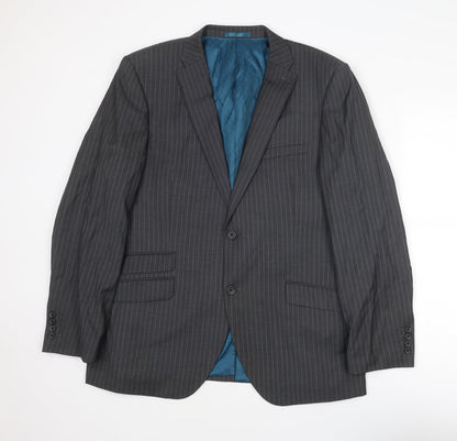 Next Mens Grey Striped Wool Jacket Suit Jacket Size 44 Regular