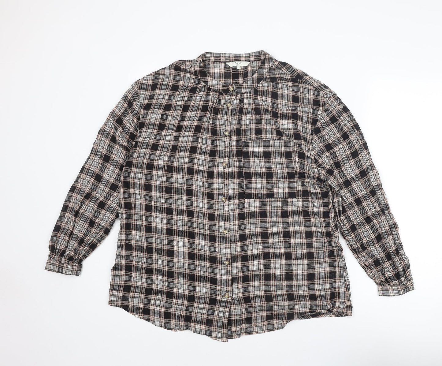 NEXT Womens Brown Plaid Viscose Basic Button-Up Size 12 Round Neck