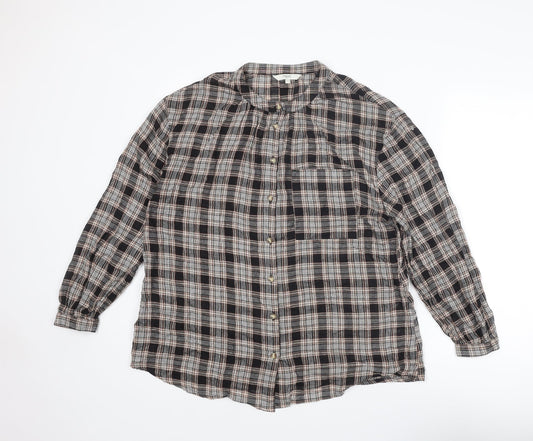 NEXT Womens Brown Plaid Viscose Basic Button-Up Size 12 Round Neck