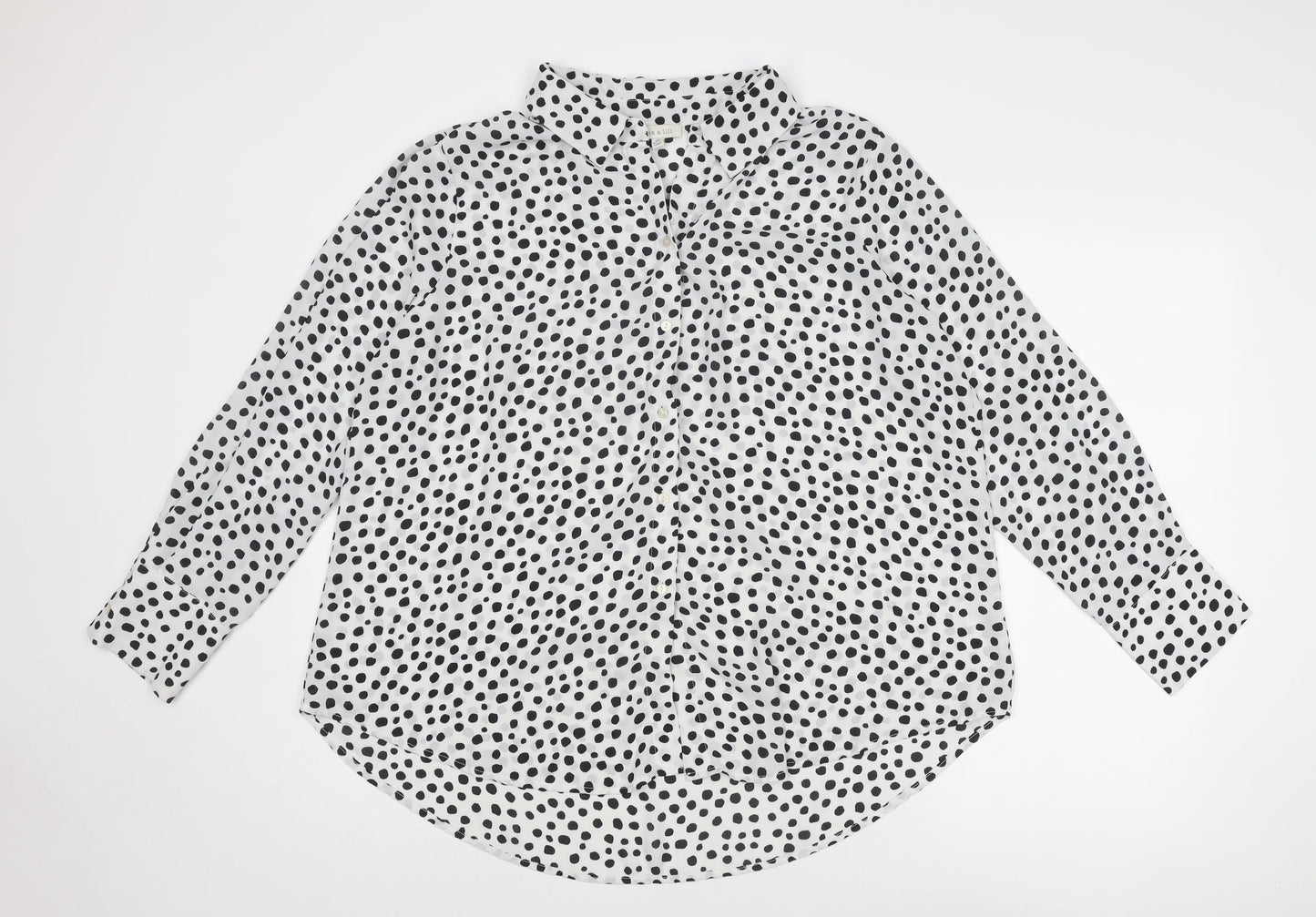 alex & lili Womens White Polka Dot Polyester Basic Button-Up Size XL Collared