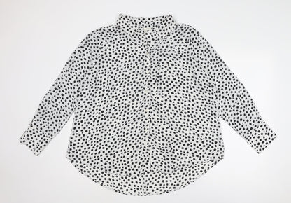 Additional front view of alex & lili women’s white polka dot polyester basic button-up, size XL, collared