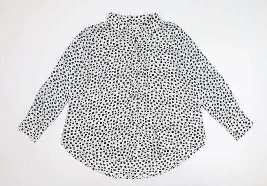 alex & lili Womens White Polka Dot Polyester Basic Button-Up Size XL Collared
