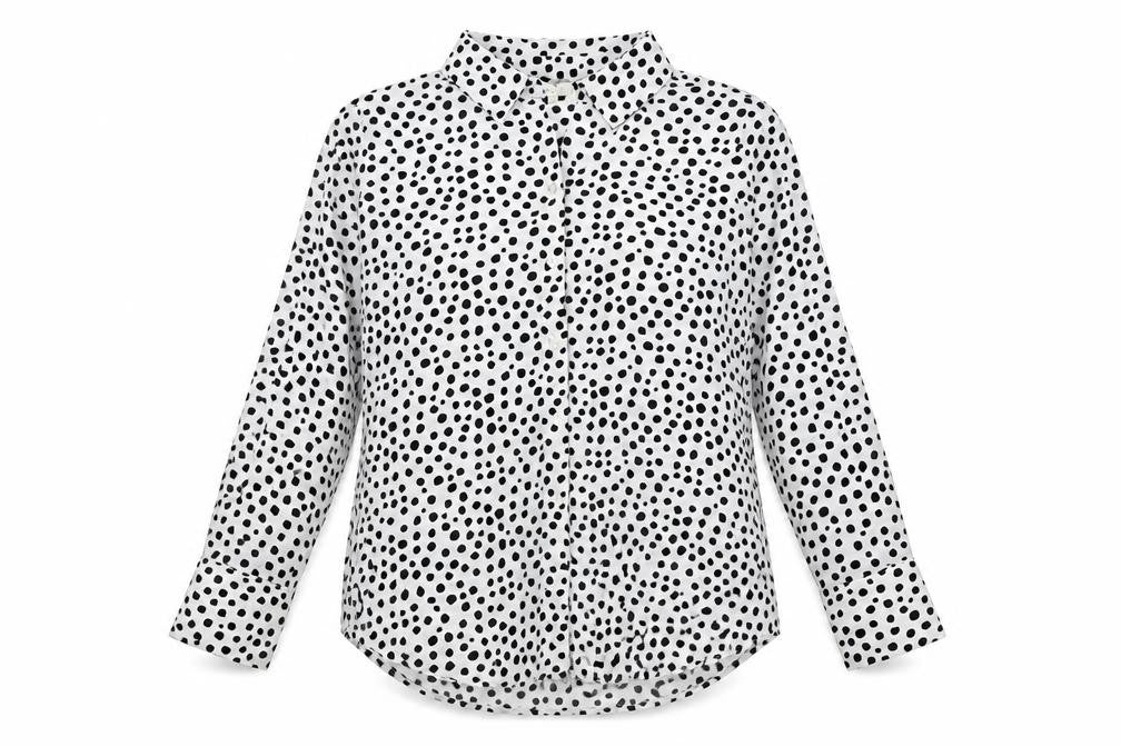 alex & lili Womens White Polka Dot Polyester Basic Button-Up Size XL Collared