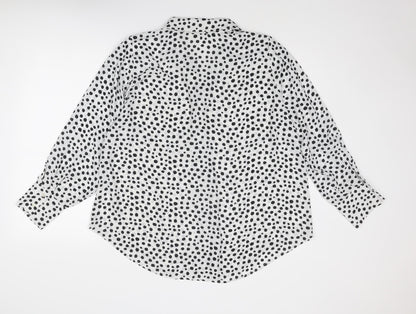 Back view of alex & lili women’s white polka dot polyester basic button-up, size XL, collared