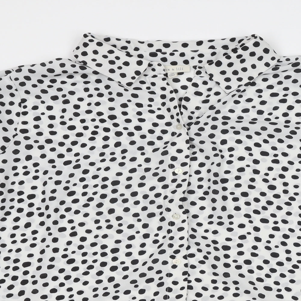 alex & lili Womens White Polka Dot Polyester Basic Button-Up Size XL Collared