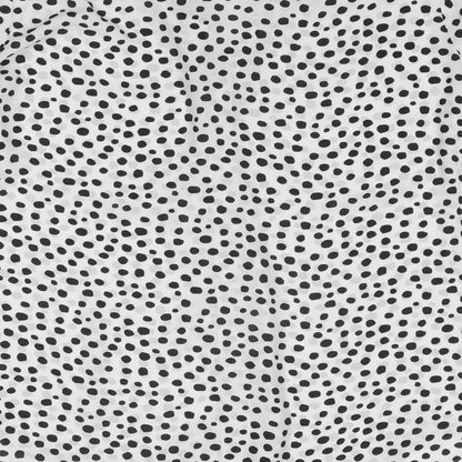 Brand and care label for alex & lili women’s white polka dot polyester basic button-up, size XL, collared