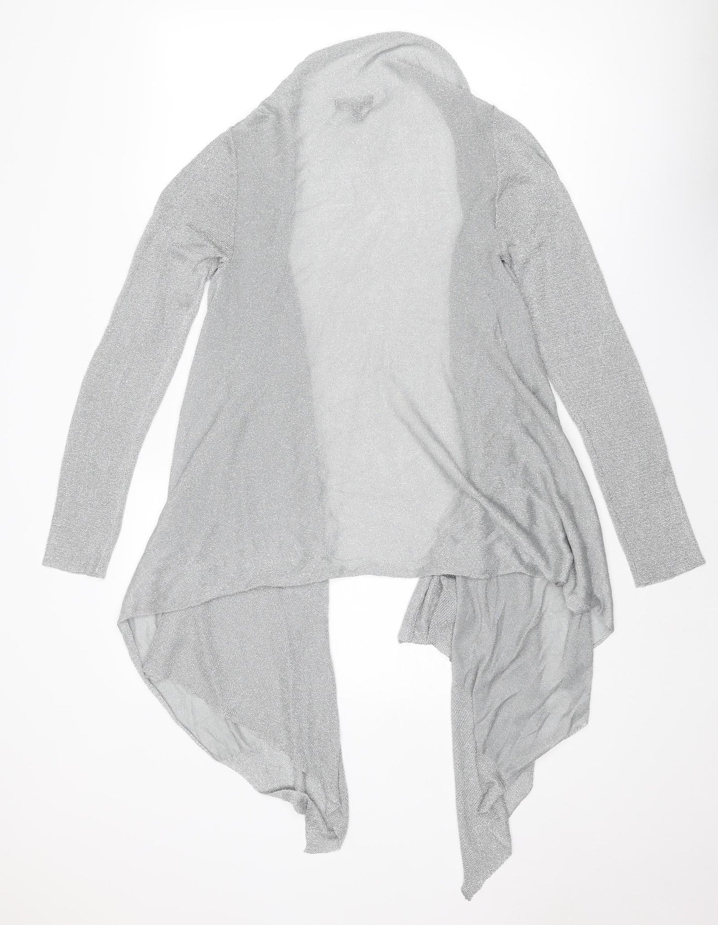 Pomodoro Womens Silver V-Neck Polyamide Cardigan Jumper Size 10 - Waterfall design