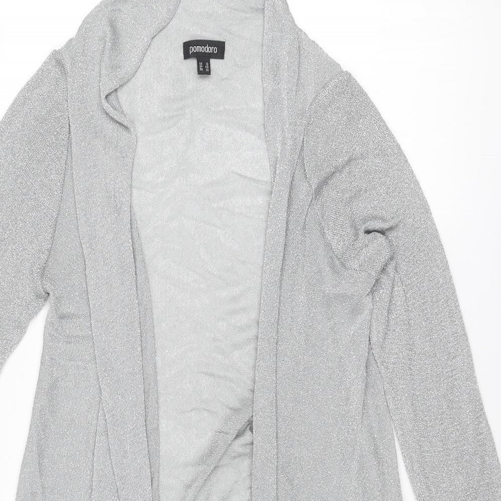 Pomodoro Womens Silver V-Neck Polyamide Cardigan Jumper Size 10 - Waterfall design