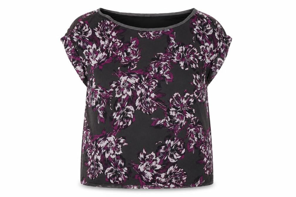 Adrienne Vittadini Womens Purple Floral Polyester Basic T-Shirt Size M Round Neck