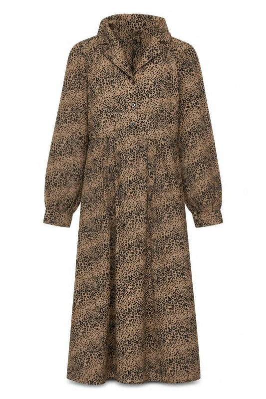 Lola May Womens Brown Animal Print Polyester Shirt Dress Size 8 Collared Button - Leopard Print