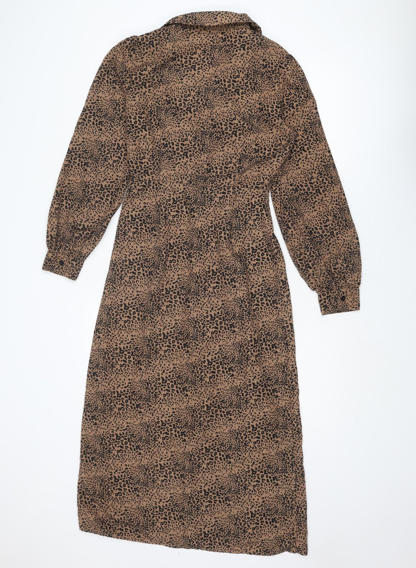 Lola May Womens Brown Animal Print Polyester Shirt Dress Size 8 Collared Button - Leopard Print