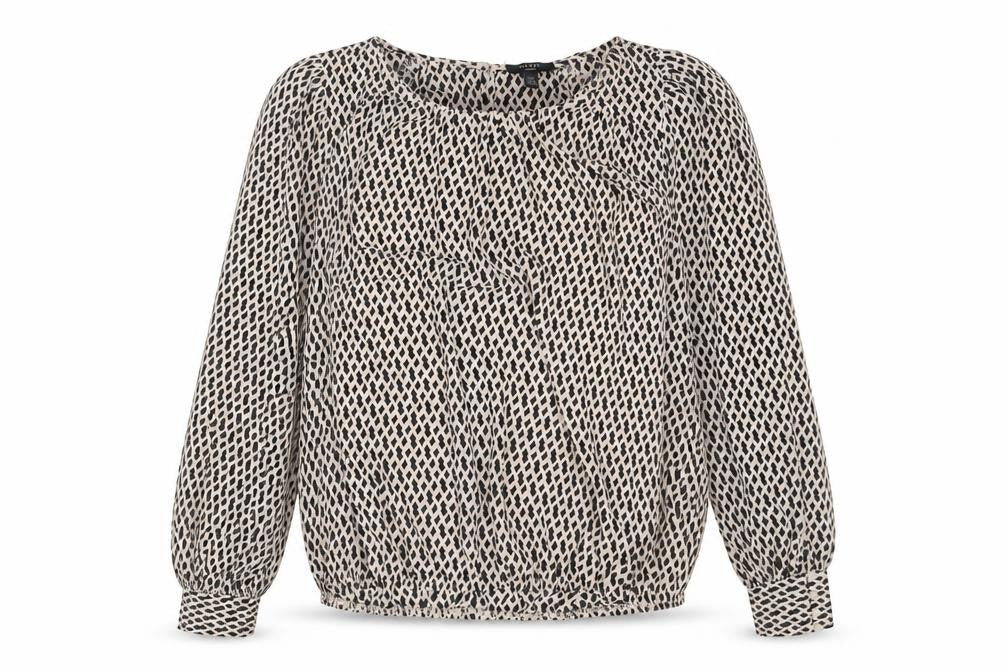 Haver Womens Beige Geometric Polyester Basic Blouse Size M Round Neck