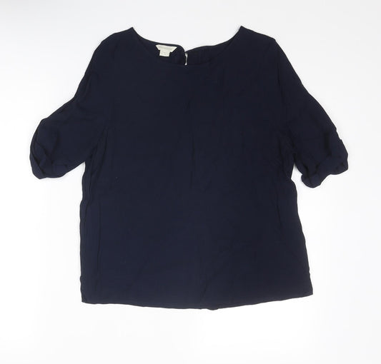 Monsoon Womens Blue Viscose Basic Blouse Size 10 Round Neck