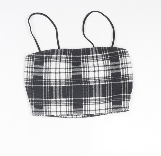 PRETTYLITTLETHING Womens Black Plaid Polyester Cropped Tank Size 4 Square Neck