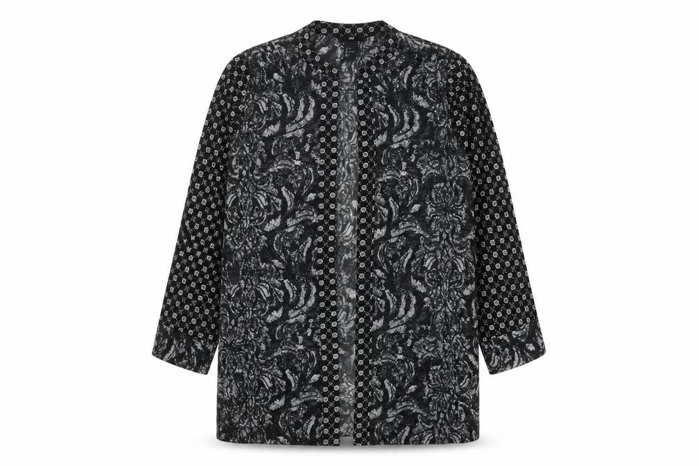 H&M Womens Black Geometric Polyester Kimono Blouse Size 8 V-Neck