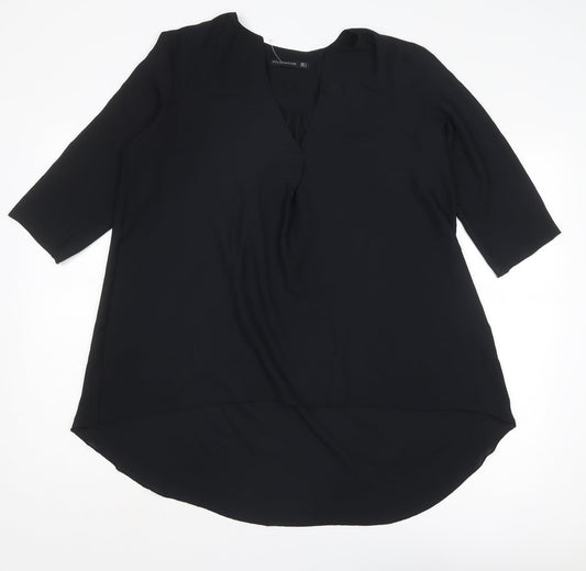Polo Garage Womens Black Polyester Basic Blouse Size 10 V-Neck