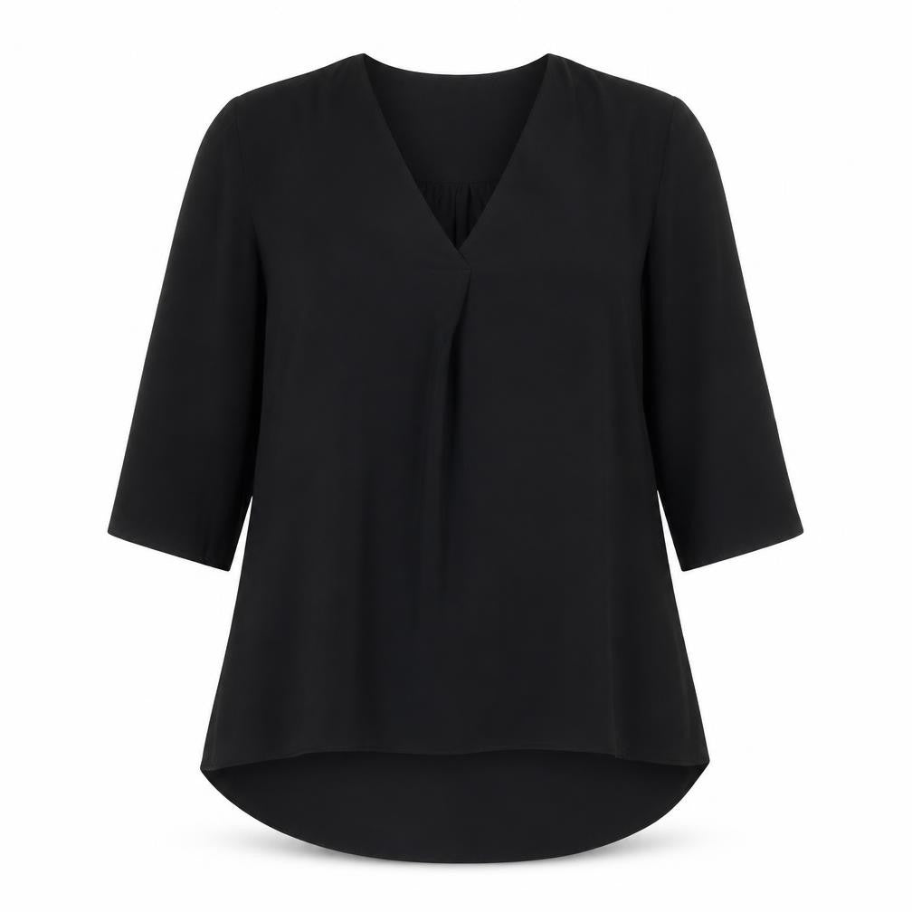 Polo Garage Womens Black Polyester Basic Blouse Size 10 V-Neck