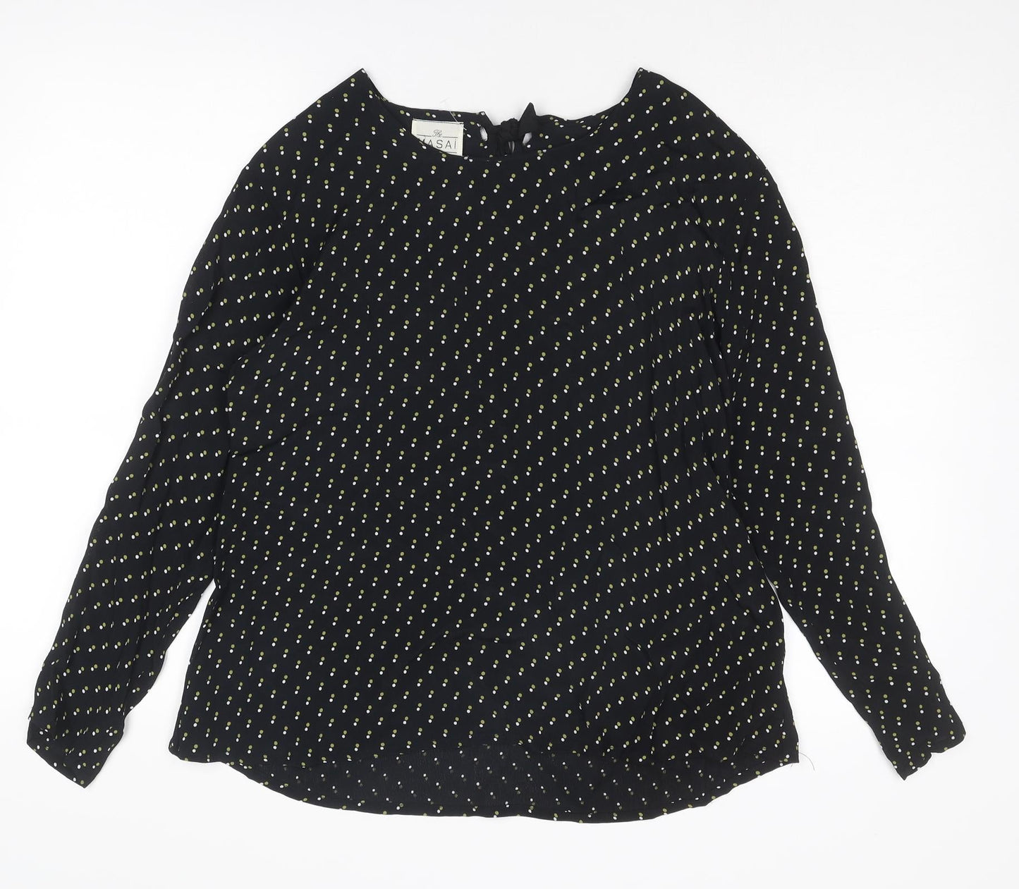 Masai Womens Black Geometric Viscose Basic Blouse Size M Boat Neck