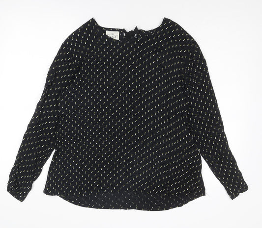 Masai Womens Black Geometric Viscose Basic Blouse Size M Boat Neck