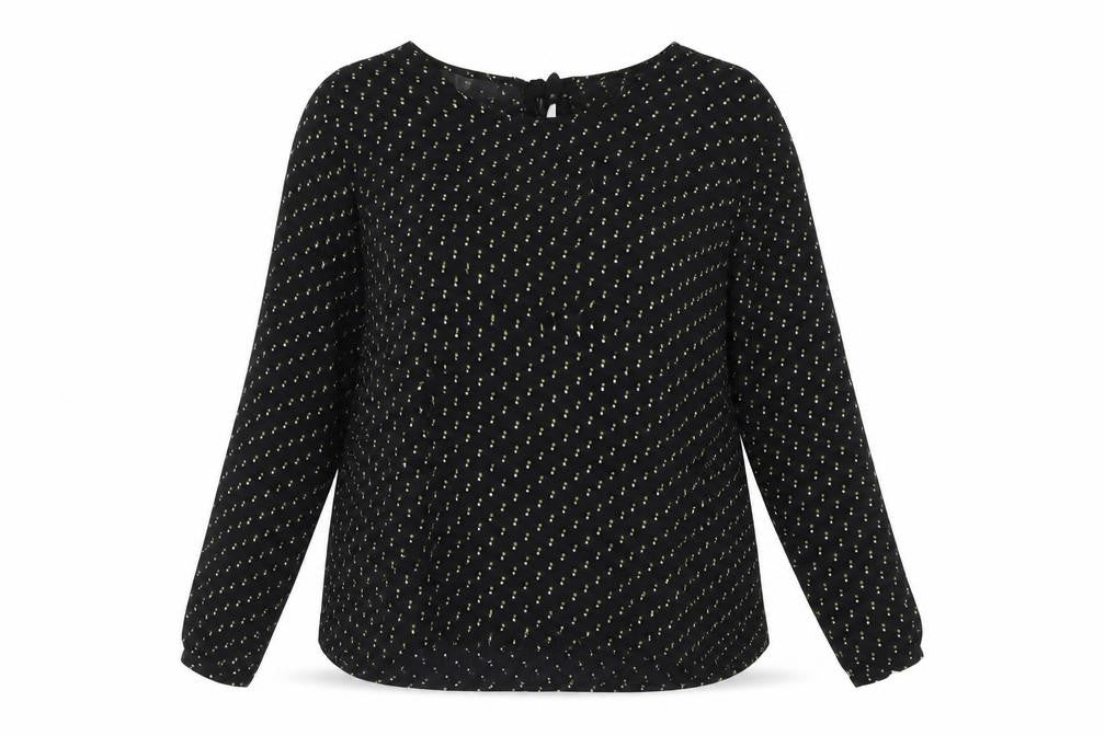 Masai Womens Black Geometric Viscose Basic Blouse Size M Boat Neck