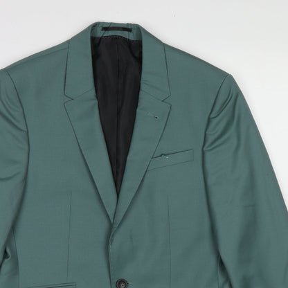 Close-up detail of ASOS men’s blue wool jacket suit jacket, size 38, regular