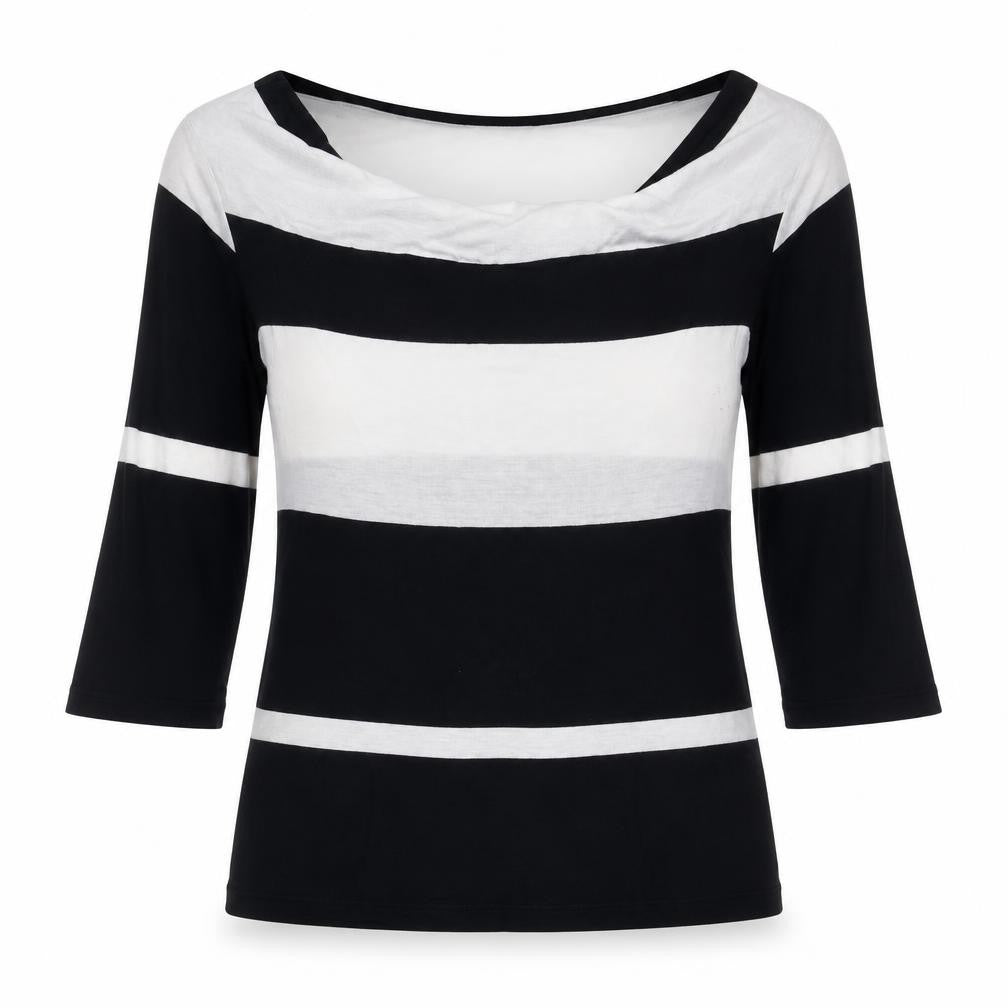 Monsoon Womens Blue Striped Viscose Basic Blouse Size 10 Cowl Neck