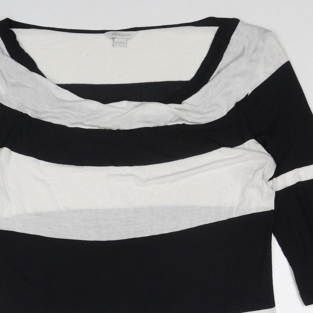 Monsoon Womens Blue Striped Viscose Basic Blouse Size 10 Cowl Neck