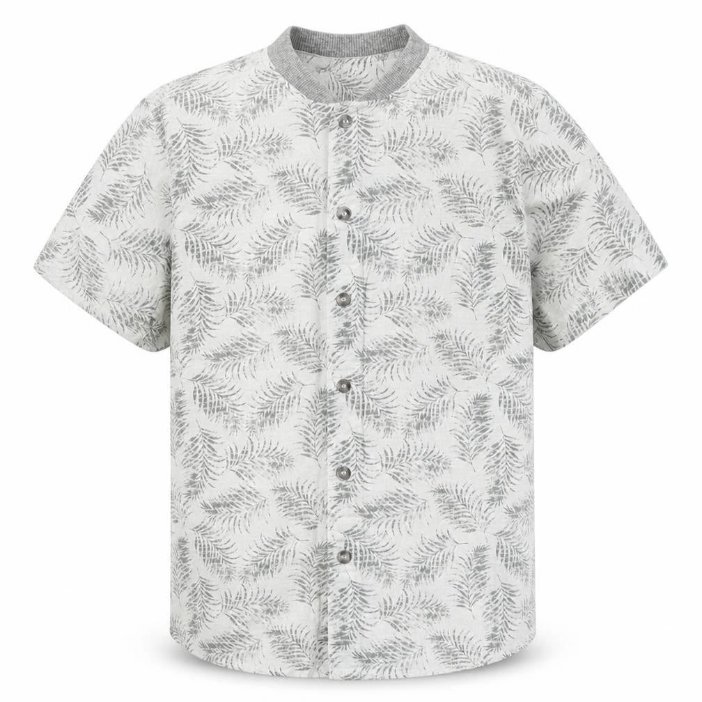 Next Boys White Geometric Cotton Basic Button-Up Size 7 Years Round Neck Button - Leaf pattern