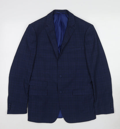 ONESIX5IVE5ive Mens Blue Plaid Polyester Jacket Suit Jacket Size 36 Regular
