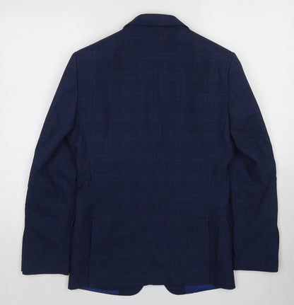 ONESIX5IVE5ive Mens Blue Plaid Polyester Jacket Suit Jacket Size 36 Regular