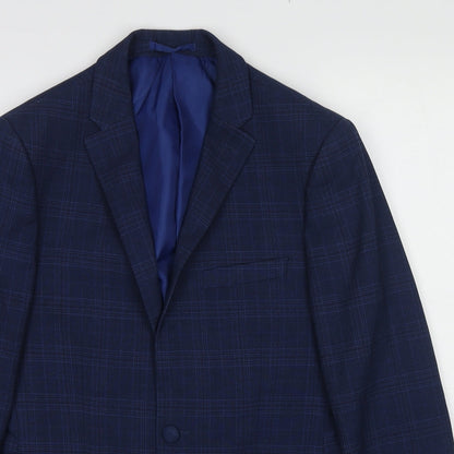 ONESIX5IVE5ive Mens Blue Plaid Polyester Jacket Suit Jacket Size 36 Regular