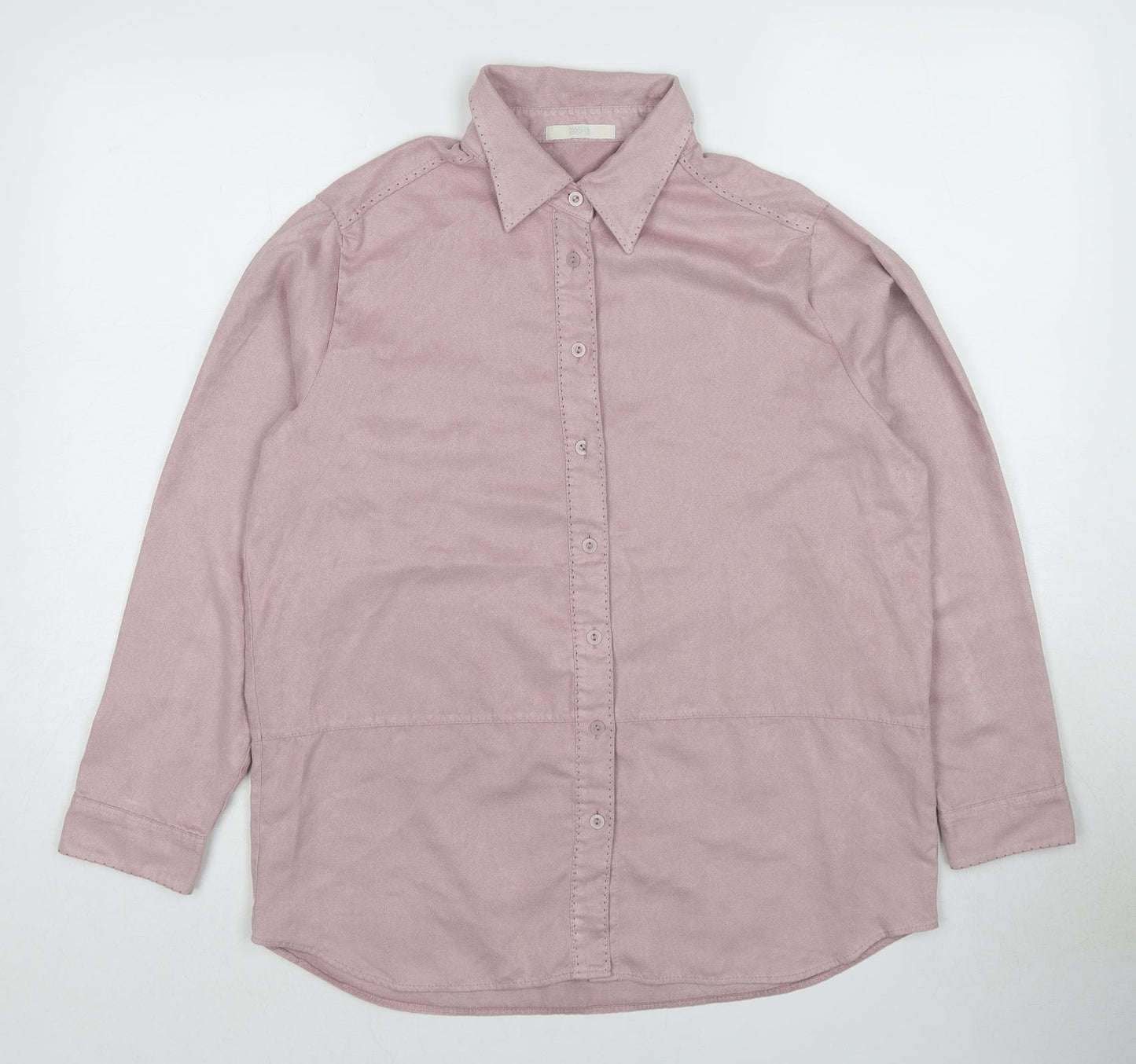 Marks and Spencer Womens Pink Polyester Basic Button-Up Size 12 Collared