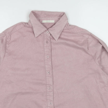 Marks & Spencer Womens Pink Polyester Basic Button-Up Size 12 Collared